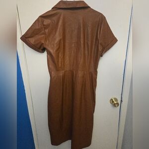 Brown Faux Leather Women's Dress